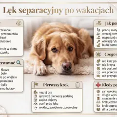 Lęk separacyjny u psa: objawy, jak pomagać, czego unikać i kiedy szukać pomocy. Pies leży na dywanie, wygląda na smutnego.