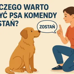 Dziewczyna uczy psa komendy "zostań". To ważny element, jak szkolić psa, by był posłuszny i bezpieczny.