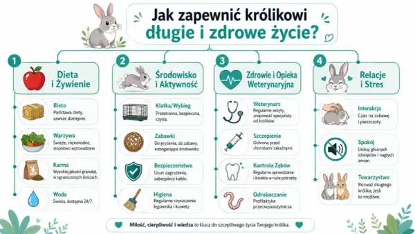 Jak zapewnić królikowi długie i zdrowe życie? Dieta, środowisko, opieka weterynaryjna i relacje to klucz do szczęśliwego życia Twojego królika.